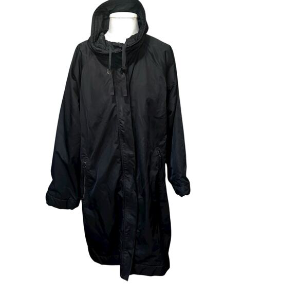 Eileen Fisher Long black nylon cotton fleece lined jacket coat women's sz large - Picture 1 of 9